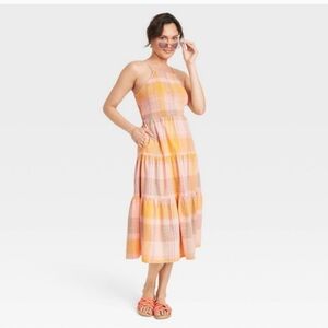 Universal Threads Plaid Maxi Sleeveless Dress Size Medium Linen Blend Dress